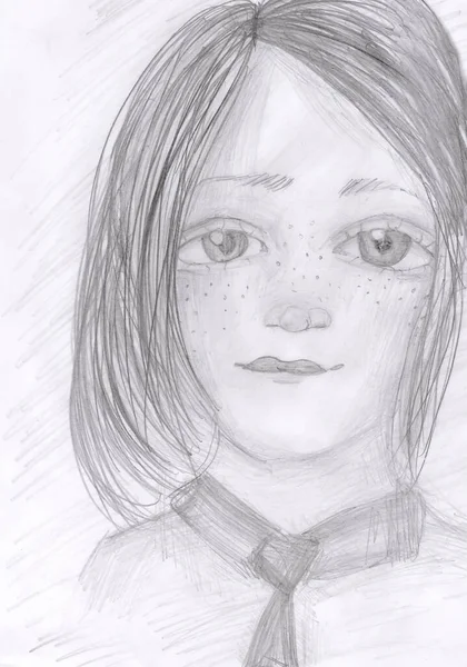 鉛筆で手描き女子高生 — ストック写真
