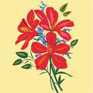 Kırmızı çiçekler buket. Vektör çizim kartpostallar, tasarım, reklam, afiş, reklam için