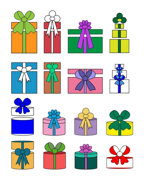 Iconos Regalos Cajas Regalo Con Cinta Lazos Ilustración Vectorial — Vector de stock