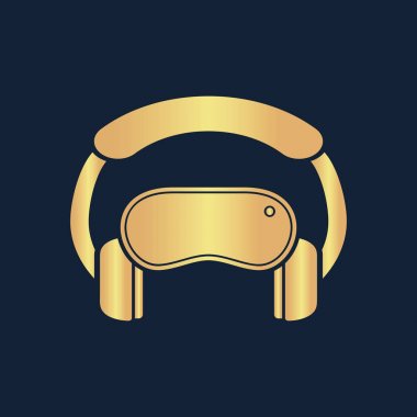 Sanal gerçeklik simgesi düz. Siyah arka plan üzerinde basit altın piktogram. Resimde sembolü