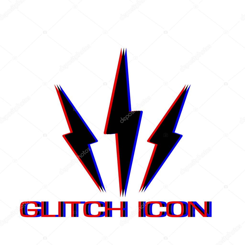 Lightning icon flat. Simple pictogram - Glitch effect. Vector illustration symbol