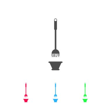 Paspas ve kova ikonu düz. Beyaz arkaplanda renkli resim. Vektör illüstrasyon sembolü ve bonus simgeleri