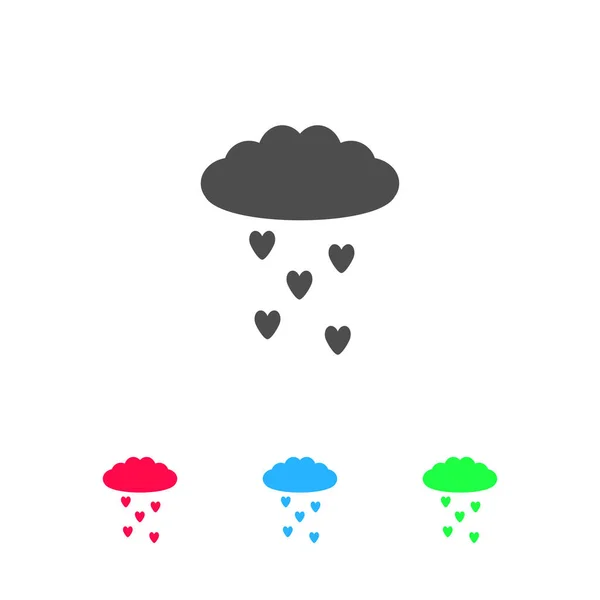 Bulut Kalp Yağmuru Ikonu Düz Beyaz Arkaplanda Renkli Resim Vektör — Stok Vektör