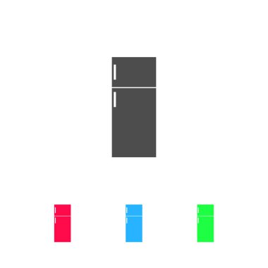 Buzdolabı simgesi düz. Beyaz arkaplanda renkli resim. Vektör illüstrasyon sembolü ve bonus simgeleri