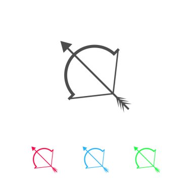 Aşk tanrısı yay simgesi düz. Beyaz arkaplanda renkli resim. Vektör illüstrasyon sembolü ve bonus simgeleri