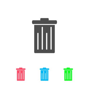 Çöp tenekesi simgesi düz. Beyaz arkaplanda renkli resim. Vektör illüstrasyon sembolü ve bonus simgeleri