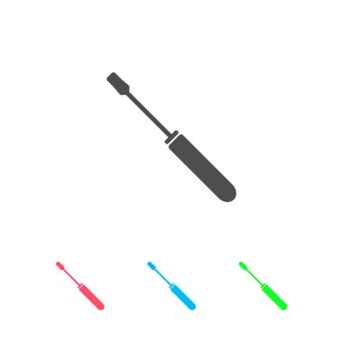 Tornavida simgesi düz. Beyaz arkaplanda renkli resim. Vektör illüstrasyon sembolü ve bonus simgeleri