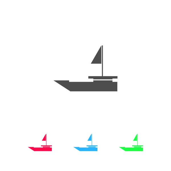 Σκάφη Γιοτ Εικονίδιο Επίπεδη Εικονόγραμμα Χρώματος Λευκό Φόντο Εικονογράφηση Διάνυσμα — Διανυσματικό Αρχείο