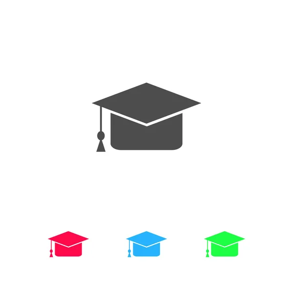 卒業キャップアイコンフラット 白い背景にカラーピクトグラム ベクターイラストのシンボルとボーナスアイコン — ストックベクタ