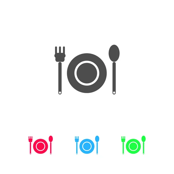 Assiette Avec Fourchette Cuillère Icône Plat Pictogramme Couleur Sur Fond — Image vectorielle