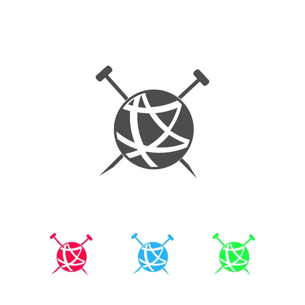ニットアイコンフラットのための糸のテーラーベルボール 白い背景にカラーピクトグラム ベクターイラストのシンボルとボーナスアイコン — ストックベクタ