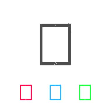 Tablet simgesi düz. Beyaz arkaplanda renkli resim. Vektör illüstrasyon sembolü ve bonus simgeleri