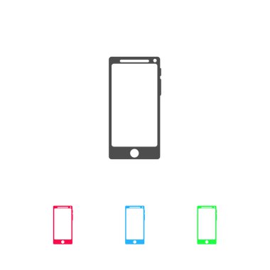 Smartfon simgesi düz. Beyaz arkaplanda renkli resim. Vektör illüstrasyon sembolü ve bonus simgeleri