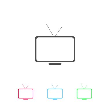 Televizyon ikonu düz. Beyaz arkaplanda renkli resim. Vektör illüstrasyon sembolü ve bonus simgeleri