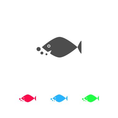 Balık ikonu düz. Beyaz arkaplanda renkli resim. Vektör illüstrasyon sembolü ve bonus simgeleri