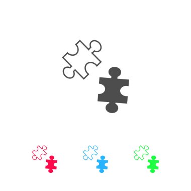 Bulmaca simgesi düz. Beyaz arkaplanda renkli resim. Vektör illüstrasyon sembolü ve bonus simgeleri