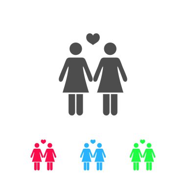 Lezbiyen ikonu. Beyaz arkaplanda renkli resim. Vektör illüstrasyon sembolü ve bonus simgeleri