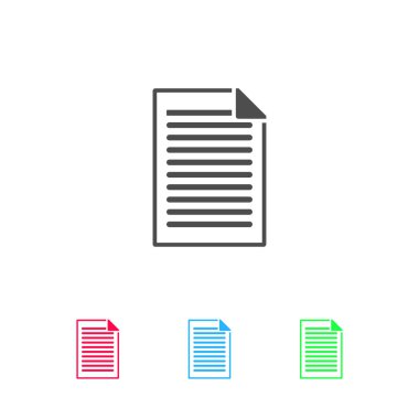 Belge simgesi düz. Beyaz arkaplanda renkli resim. Vektör illüstrasyon sembolü ve bonus simgeleri