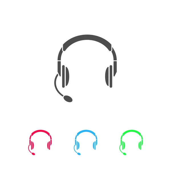 Headset Kopfhörer Mit Mikrofonsymbol Flach Farbiges Piktogramm Auf Weißem Hintergrund — Stockvektor