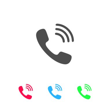 Telefon simgesi düz. Beyaz arkaplanda renkli resim. Vektör illüstrasyon sembolü ve bonus simgeleri