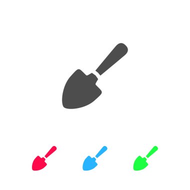 Bahçe küreği ikonu düz. Beyaz arkaplanda renkli resim. Vektör illüstrasyon sembolü ve bonus simgeleri