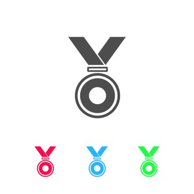 Madalya ikonu düz. Beyaz arkaplanda renkli resim. Vektör illüstrasyon sembolü ve bonus simgeleri