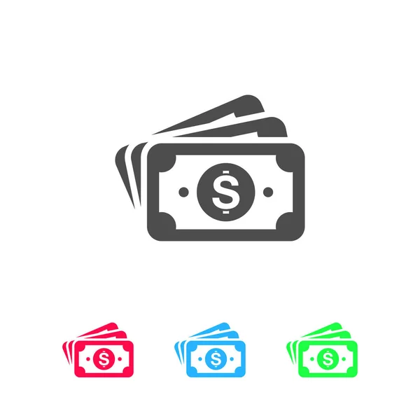 Geld Cash Icoon Plat Kleur Pictogram Witte Achtergrond Vector Illustratie — Stockvector