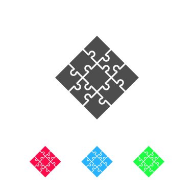 Yapboz simgesi düz. Beyaz arkaplanda renkli resim. Vektör illüstrasyon sembolü ve bonus simgeleri