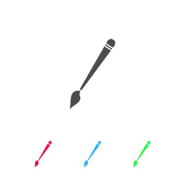 Resim fırçası simgesi düz. Beyaz arkaplanda renkli resim. Vektör illüstrasyon sembolü ve bonus simgeleri