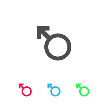 Erkek ikonu düz. Beyaz arkaplanda renkli resim. Vektör illüstrasyon sembolü ve bonus simgeleri