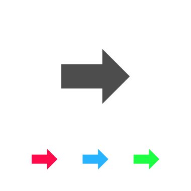 Ok simgesi düz. Beyaz arkaplanda renkli resim. Vektör illüstrasyon sembolü ve bonus simgeleri