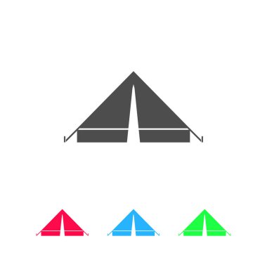 Çadır ikonu düz. Beyaz arkaplanda renkli resim. Vektör illüstrasyon sembolü ve bonus simgeleri