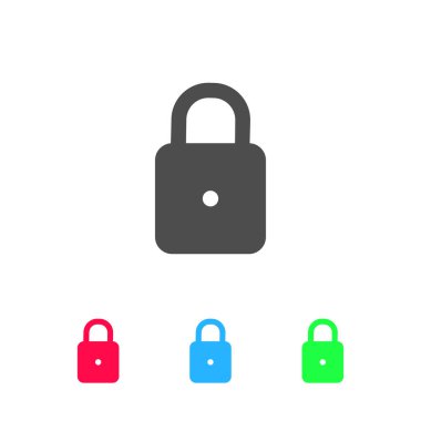 Simge düz kilitle. Beyaz arkaplanda renkli resim. Vektör illüstrasyon sembolü ve bonus simgeleri