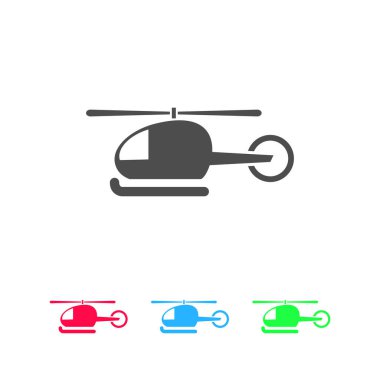 Helikopter simgesi düz. Beyaz arkaplanda renkli resim. Vektör illüstrasyon sembolü ve bonus simgeleri
