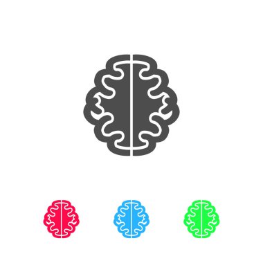 Beyin simgesi düz. Beyaz arkaplanda renkli resim. Vektör illüstrasyon sembolü ve bonus simgeleri