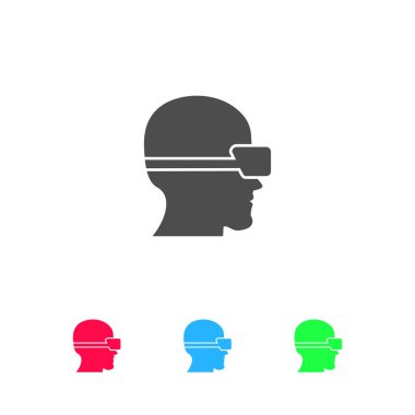 VR simgesi düz. Beyaz arkaplanda renkli resim. Vektör illüstrasyon sembolü ve bonus simgeleri