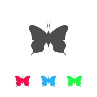 Kelebek ikonu düz. Beyaz arkaplanda renkli resim. Vektör illüstrasyon sembolü ve bonus simgeleri