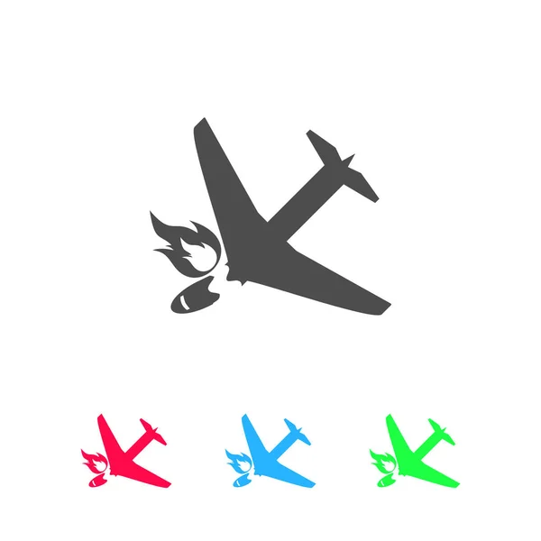Crash Flugzeug Ikone Flach Farbiges Piktogramm Auf Weißem Hintergrund Vektor — Stockvektor
