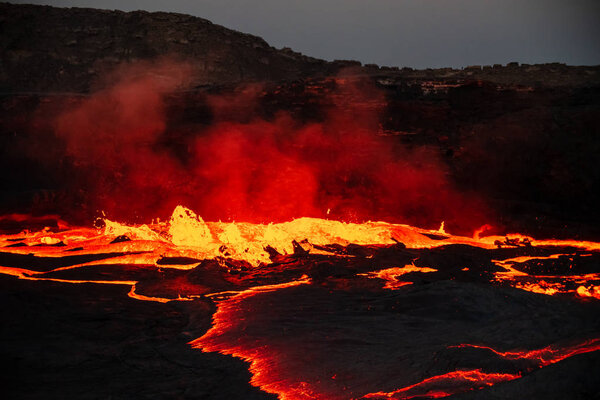 Waves of lava at the surface of Erta Ale lava lake