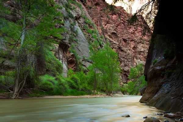 Der Jungfräuliche Fluss Und Der Eingang Zions Enge — Stockfoto
