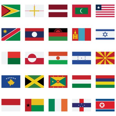 Dünya Bayrağı izole edilmiş Vektör Resimleri kolaylıkla düzenleyebileceğiniz her bayrağı ayarlar