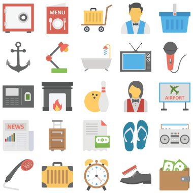 Otel ve Restoran Renk Vektörü Simgesi Her bir simge kolaylıkla değiştirebilir veya düzenleyebilir