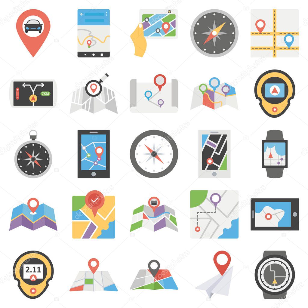 Map and navigation isolated vector icons set every single icon can be easily modified or edit