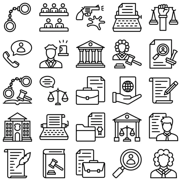 Justicia Ley Los Iconos Vectoriales Aislados Establecen Que Cada Icono — Vector de stock