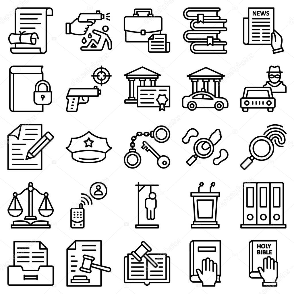 justice and Law Isolated Vector Icons set every single icon can easily modify or edit