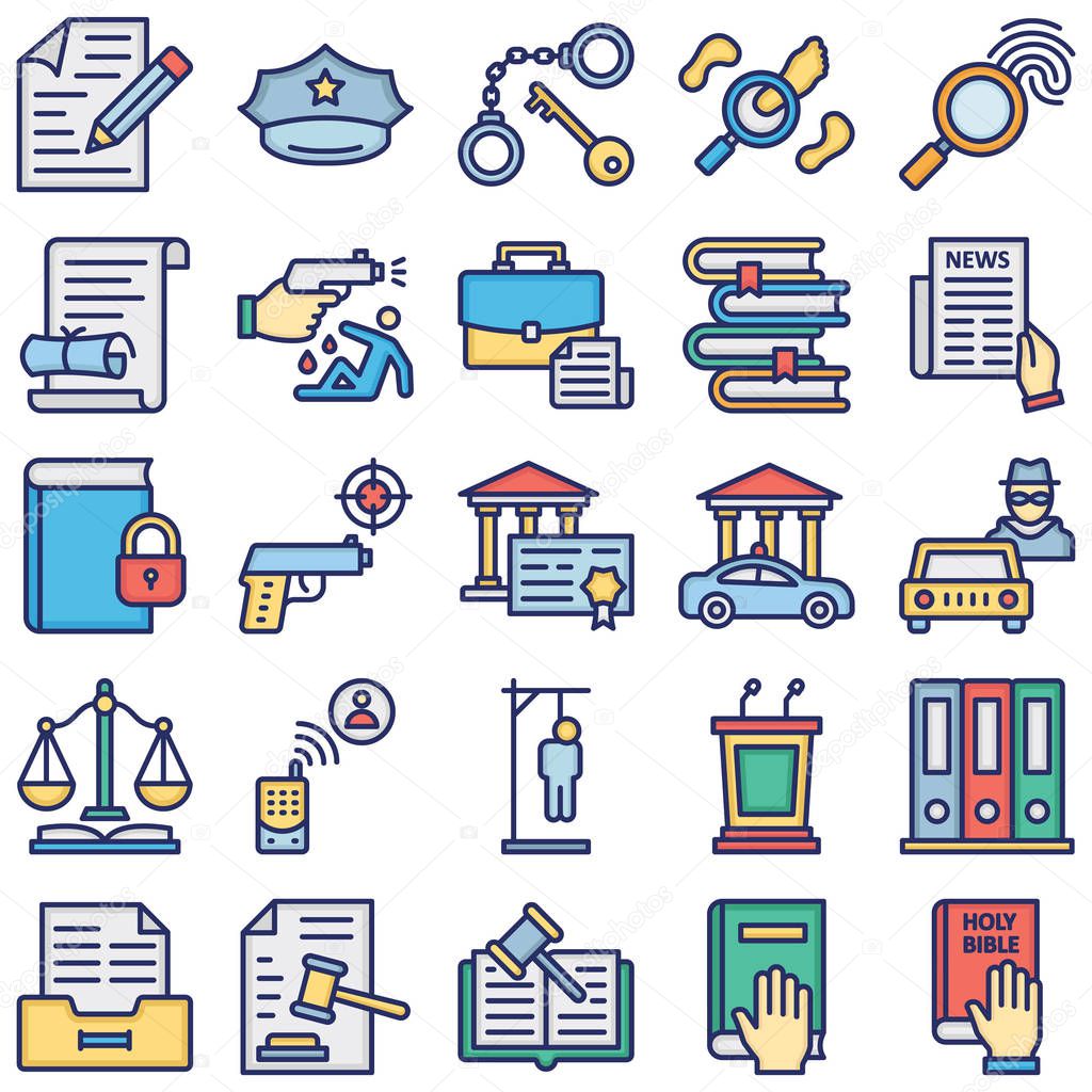 justice and Law Isolated Vector Icons set every single icon can easily modify or edit