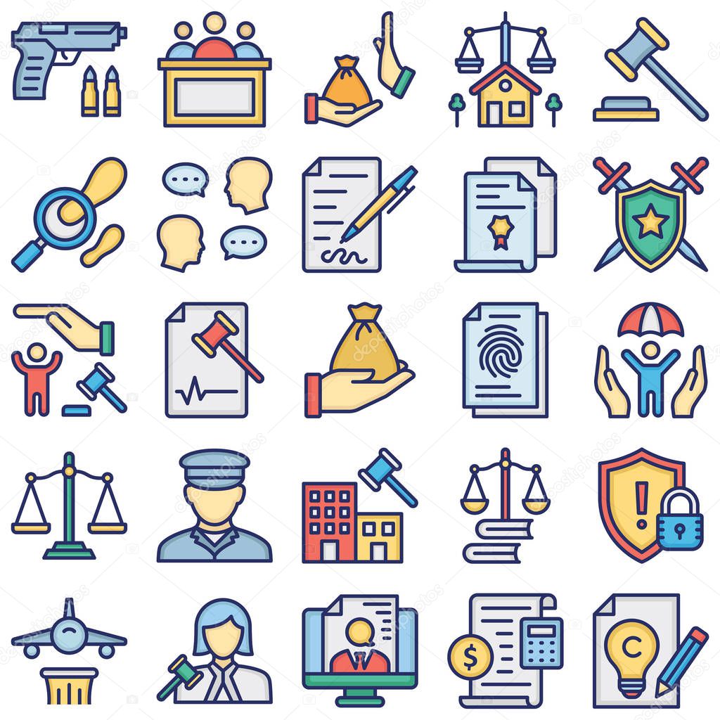 justice and Law Isolated Vector Icons set every single icon can easily modify or edit