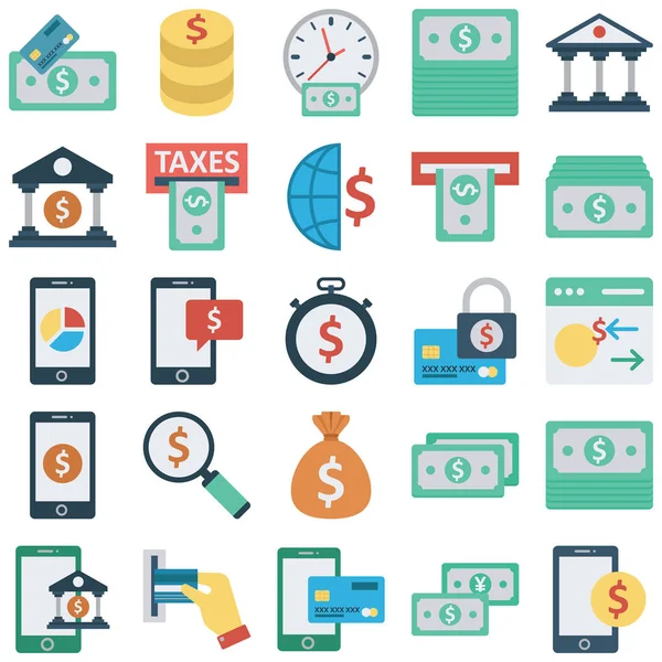 Finance Payments Color Vector Icons Set Every Single Icon Can — Stock Vector