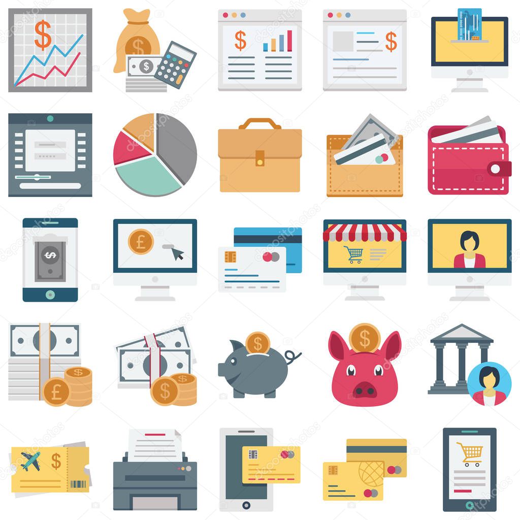 Finance, Payment and Banking color isolate Vector Icons Set every single icon can be easily modified or edited