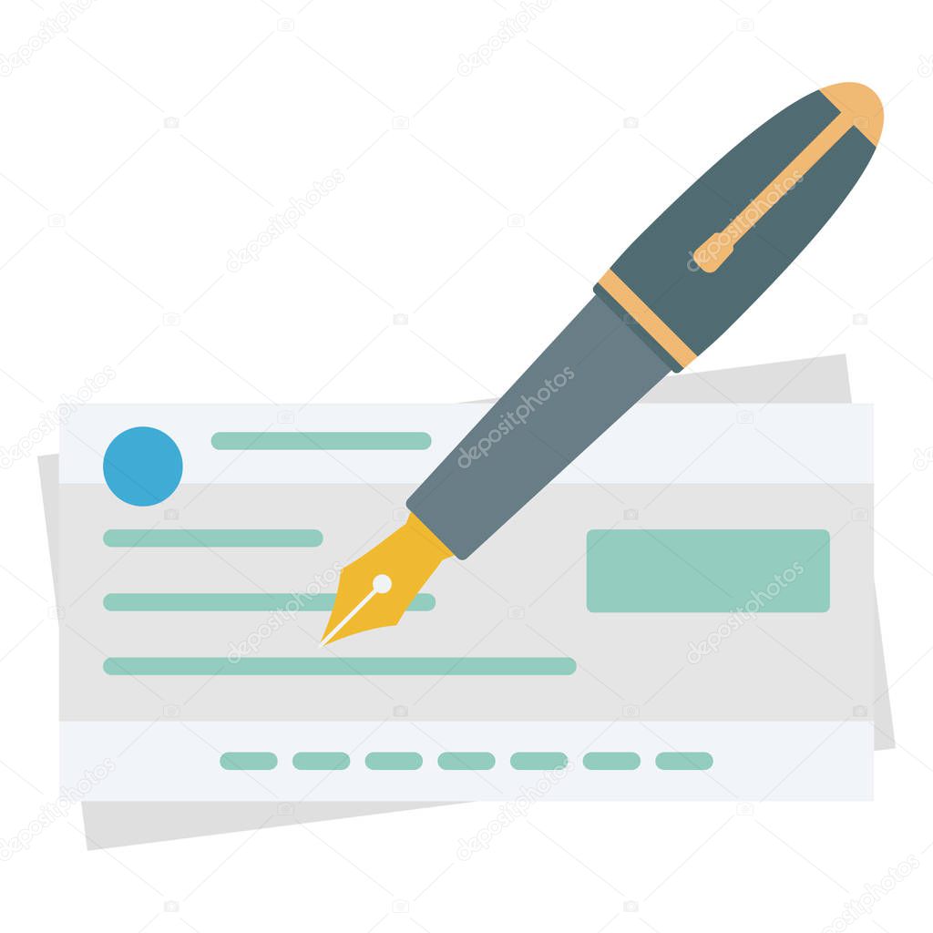 Cheque, pen Color Isolated Vector icon which can be easily modified